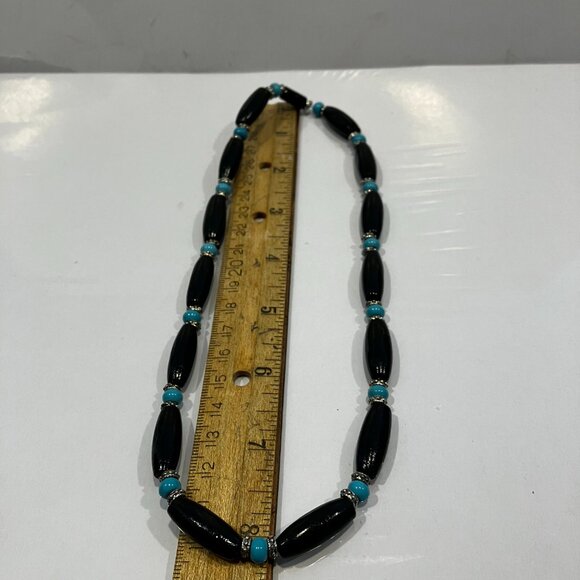 Choker Wood and Turquoise Beads 18.5 inches long Handmade Brand New - Picture 9 of 10